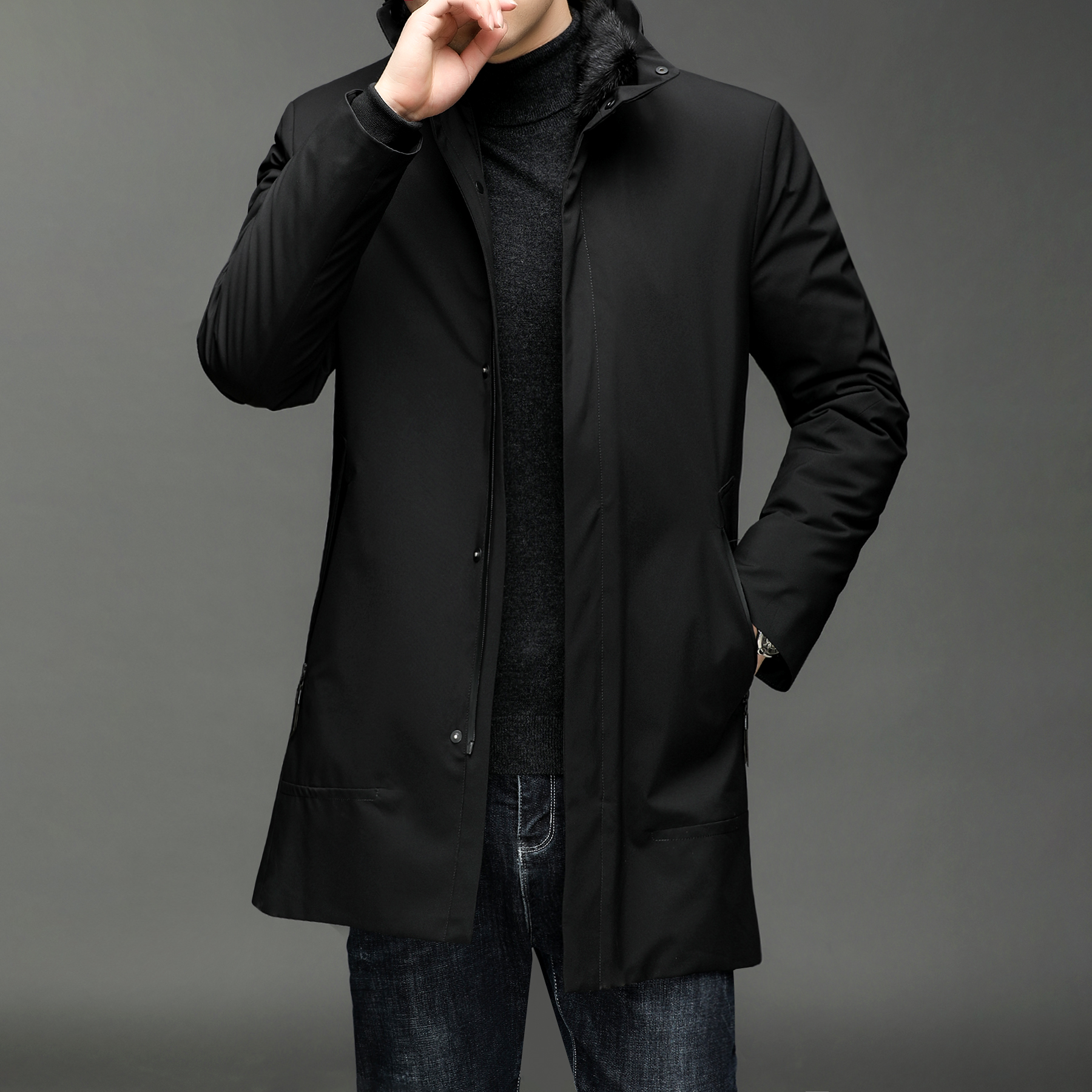 派克服中长款水貂毛领冬季男保暖兔毛皮内胆可拆外套9617bxlt,男装