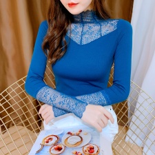 蕾丝打底衫女2025新款网纱长袖t恤女修身内搭高级上衣洋气，女装针织衫/毛衣，丝露依尚（原SL）