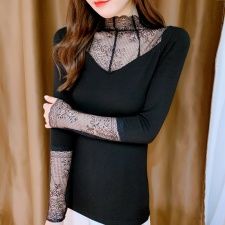 蕾丝打底衫女2025新款网纱长袖t恤女修身内搭高级上衣洋气，女装针织衫/毛衣，丝露依尚（原SL）