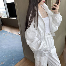 现货主推2022春秋白色运动休闲炸街运动三件套套装早秋女，女装套装/套裙，艾乐芳