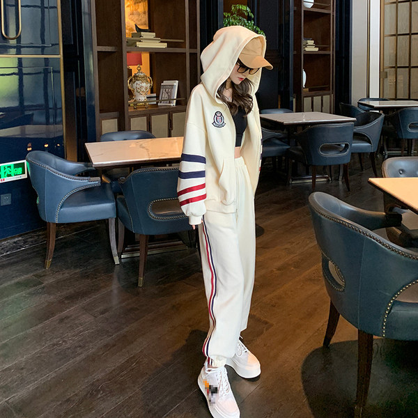 主推款2023春秋运动套装夜跑两件套时尚潮流炸街卫衣套装女，女装运动套装，艾乐芳