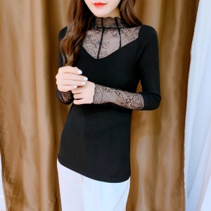 蕾丝打底衫女2025新款网纱长袖t恤女修身内搭高级上衣洋气，女装针织衫/毛衣，丝露依尚（原SL）