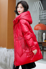 现货羽绒服女中长款白鸭绒2025年新款冬季红色时尚小个子加厚外套，女装羽绒服，欣美人