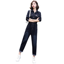 连体裤女2025春秋时尚简约收腰显瘦休闲炸街百搭衬衫领工装连衣裤，女装套装/套裙，E百度